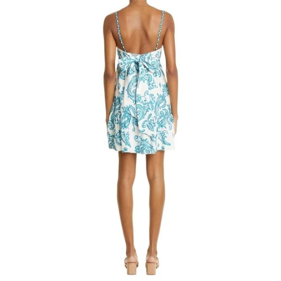 Alice + Olivia Khira Teal Embroidered White Summer Mini Dress Size 12 $465 - Picture 3 of 5